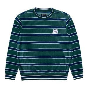 RipnDip Green Striped Long Sleeve Polar Fleece Crewneck Nermal Cat sz S Skater